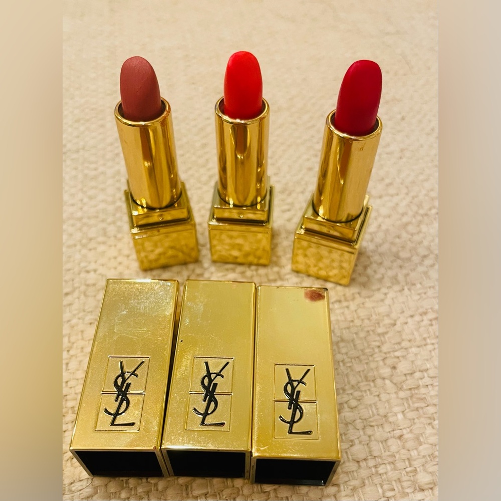 YSL limited edition lipstick set is shades 01,70&52 in signature gold packaging